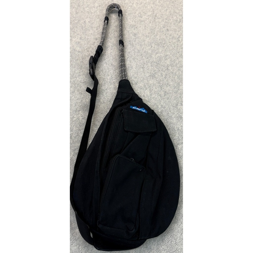 KAVU Unisex Mini Rope Sling Bag Raven Black WR Adjustable Shoulder Strap Buckle